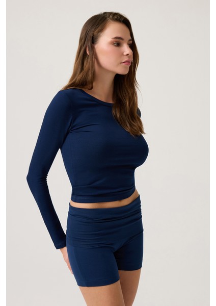 Lacivert Katlanabilir Bel Detaylı Şort Lounge Shorts fırsatları