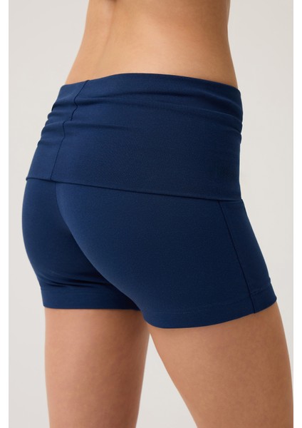 Lacivert Katlanabilir Bel Detaylı Şort Lounge Shorts