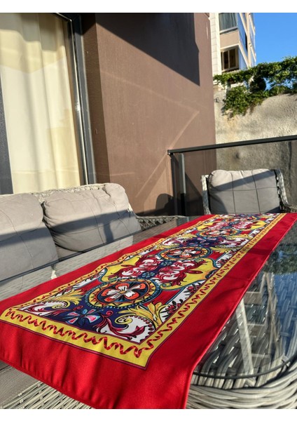 140X50 cm Leke Tutmaz Baskılı Milano Serisi Kırmızı Runner