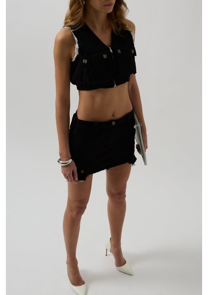 V Yaka Düğmeli Crop Yelek fırsatları