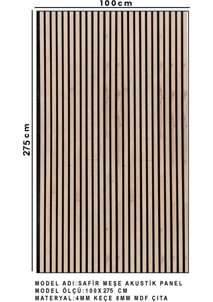 Mdf Ahşap Akustik Duvar Paneli - 100 x 275 cm - Safir Meşe
