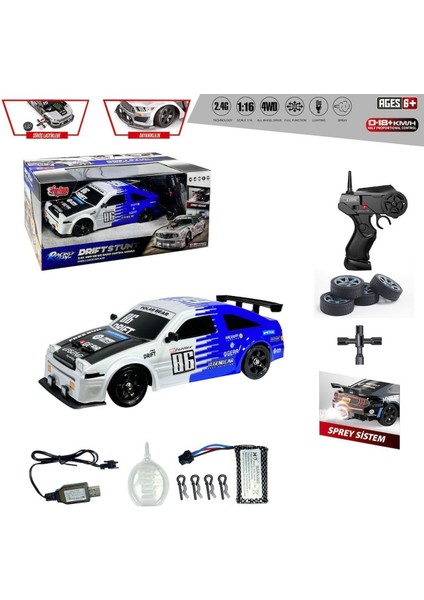 HB-SC16A07 Kumandalı 4x4 Drift Araba Işıklı ve Buharlı 1:16