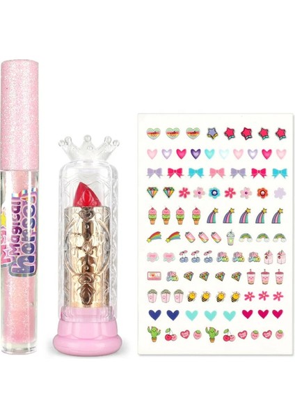 Bloomie Sırt Çantalı Çocuk Makyaj Güzellik Seti Sürülebilir, Stickerlı Makyaj Malzemeleri 30X20 cm modelleri