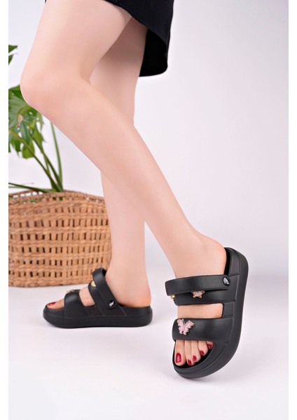 Kadın Siyah Eva Taşlı Suya Dayanıklı Terlik Sandalet