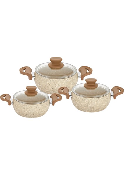 Fatso 6 Parça Güveç Granit Tencere Seti Silikon Kulplar Cappucino modelleri