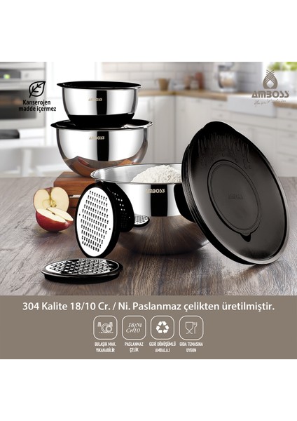 Satin 9 Parça Kapaklı Rendeli Kase Seti