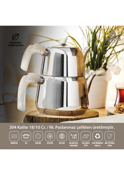 Pearl İnci Saplı Paslanmaz Çelik Orta Boy Çaydanlık PRL-4691