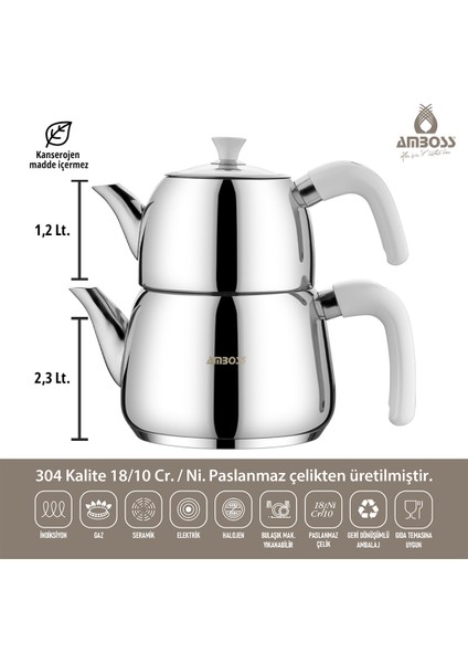 Pearl İnci Saplı Paslanmaz Çelik Orta Boy Çaydanlık PRL-4691