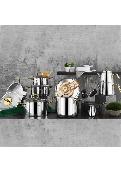 Diamond 18 Parça Paslanmaz Çelik Gold Çeyiz Seti Dia-6268