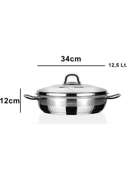 Ambos Saphire Paslanmaz Çelik Basık Tencere Çelik Kapaklı 34x12 cm fırsatları