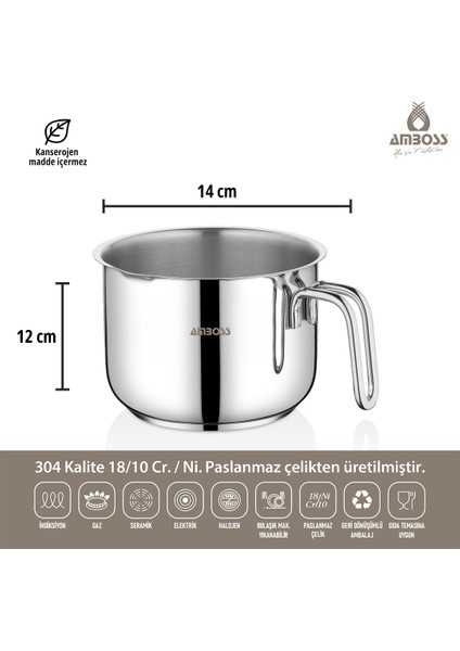 Saphire Long Paslanmaz Çelik Sütlük Sosluk 14 cm