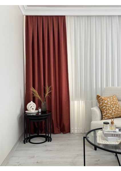 Kiremit Keten Fon Perde Sık Pile