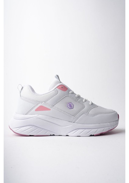 2110YZ Kadın Sneaker Spor Ayakkabı Ortopedik İç Taban Düz Taban Beyaz/Pembe