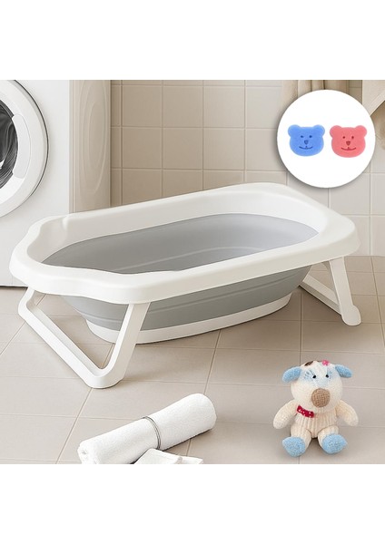 Katlanır Bebek Küveti - Akordiyon Çocuk Banyo Küveti Gri