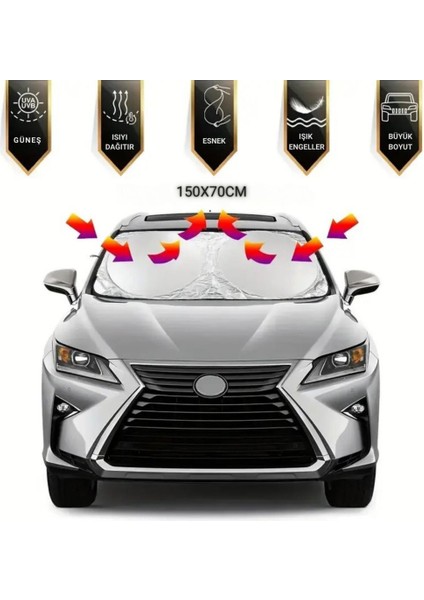 150X70 cm Universal Araç Içi Ön Cam Güneş Koruyucu Branda, Sedan, Suv ve Hatchback Uyumlu, Uv Engelleyici