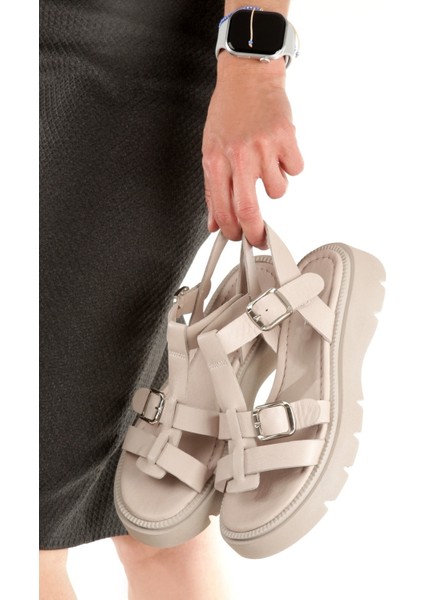 Loriza Taş Rengi Hakiki Deri Sandalet Kalın Taban Kadın Ayakkabı modelleri