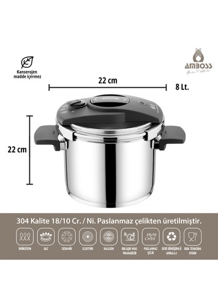 Enio Matik 22CM 8lt Düdüklü Tencere - ENI 8682