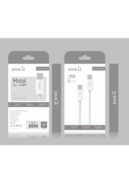 Zore Vol Serisi Type-C To Type-C Pd Şarj ve Data Kablosu 65W 3A 1 Metre