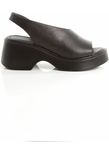 Suma Siyah Hakiki Deri Sandalet Asimetrik Dolgu Topuklu Kadın Ayakkabı fırsatları