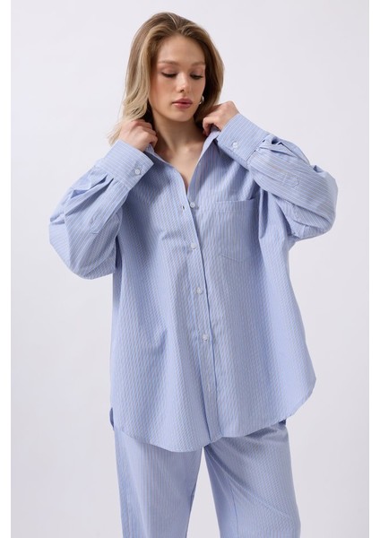 Çizgili Cep Detay Gömlek