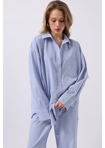 Çizgili Cep Detay Gömlek modelleri