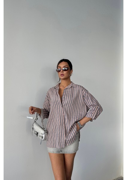 Çizgili Gömlek Keten - Antrasit fırsatları