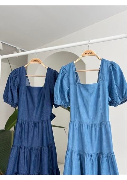 Kare Yakalı ve Gipe Detaylı Tensel Elbise 2883