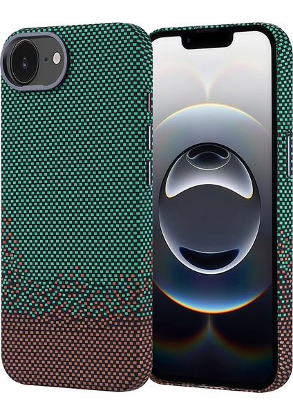 iPhone Uyumlu 16E Kılıf M-Safe Şarj Özellikli Karbon Fiber Görünümlü Zore Nekst Kapak-Yeşil