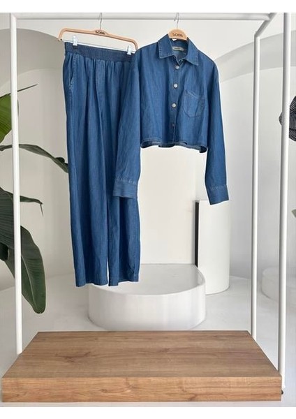 Denim Gömlek Plazzo Pantolon Takım 10163-08