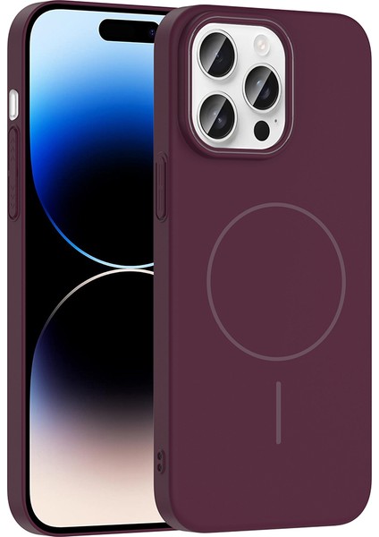 iPhone Uyumlu 14 Pro Max Kılıf M-Safe Şarj Özellikli Zore Ruby Sert Kapak-Mürdüm