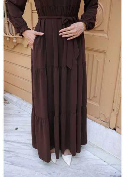 3 Katlı Büzgülü Elbise Medine Ipeği modelleri