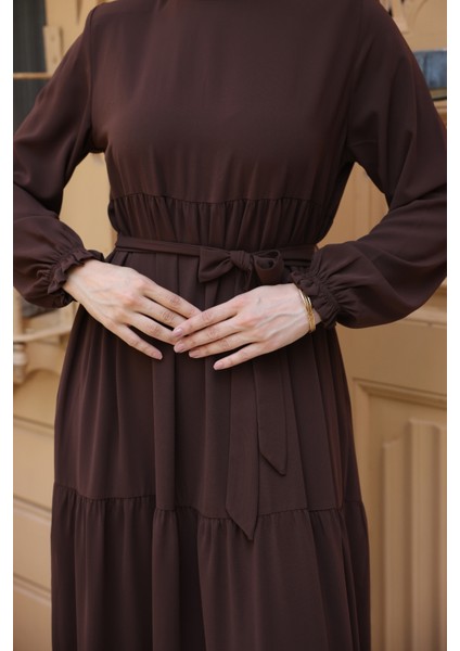 3 Katlı Büzgülü Elbise Medine Ipeği