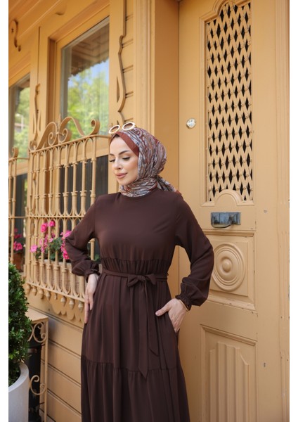 3 Katlı Büzgülü Elbise Medine Ipeği