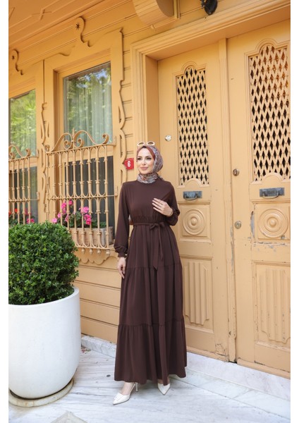 3 Katlı Büzgülü Elbise Medine Ipeği