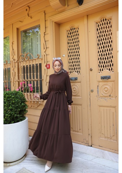 3 Katlı Büzgülü Elbise Medine Ipeği