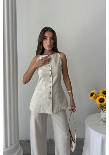 Keten Yelek - Pantolon Takım - Taş fiyatları