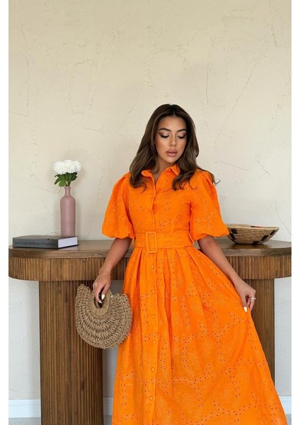 Oranj Pileli Balkon Elbise modelleri
