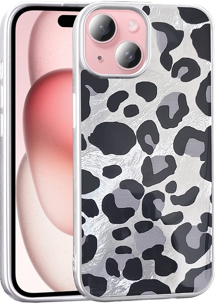 iPhone Uyumlu 15 Kılıf Desenli Zore Mep Kapak-Gri Leopar