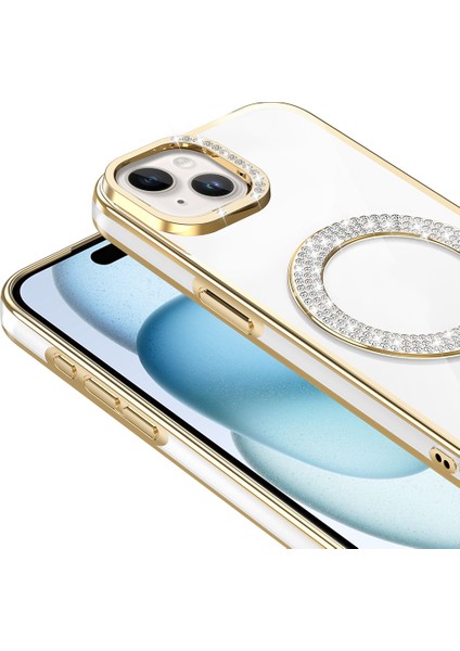 iPhone Uyumlu 15 Kılıf Pırlanta Taş Tasarımlı M-Safe Şarj Özellikli Zore Karetta Silikon Kapak modelleri