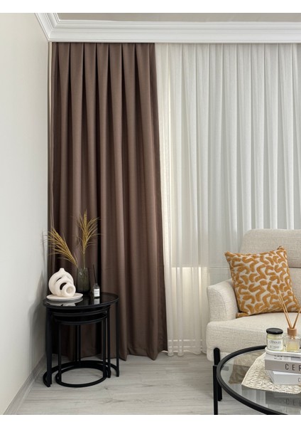 Vizon Keten Fon Perde Sık Pile