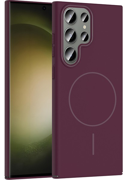 Galaxy Uyumlu S24 Ultra Kılıf M-Safe Şarj Özellikli Zore Ruby Sert Kapak-Mürdüm