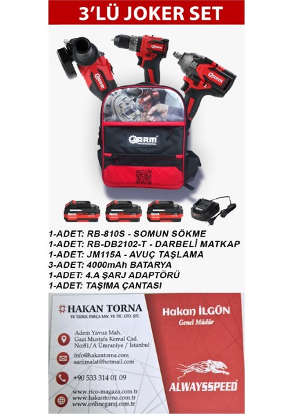 -Arm-Şarjlı Somun Sıkma + Cırcır + Avuç Içi Taşlama Joker Set