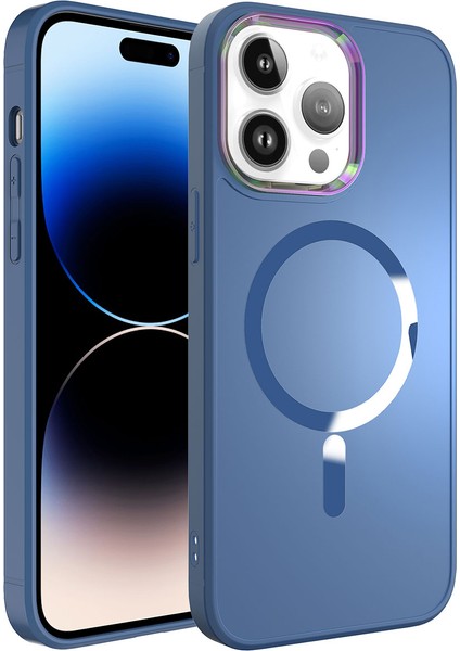 iPhone Uyumlu 14 Pro Max Kılıf M-Safe Wireless Şarj Özellikli Zore Stil Kapak-Sierra Mavi