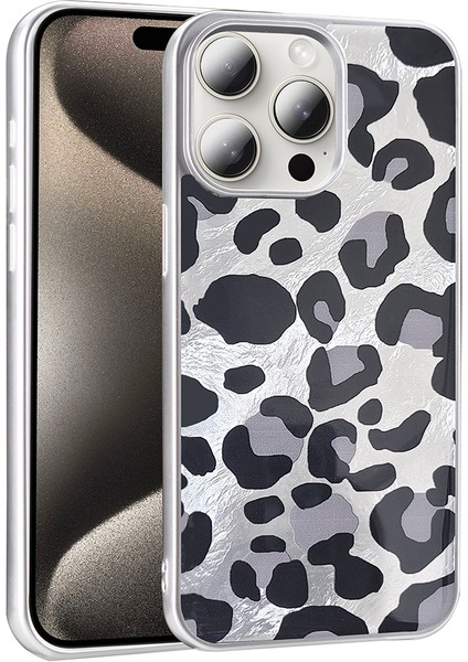 iPhone Uyumlu 14 Pro Max Kılıf Desenli Zore Mep Kapak-Gri Leopar