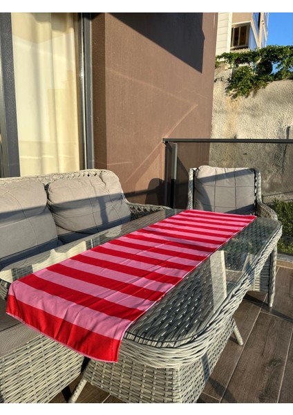 135X43 cm Kırmızı Pembe Çizgili Runner modelleri