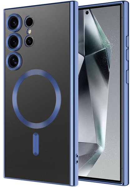 Galaxy Uyumlu S24 Ultra Kılıf Kamera Korumalı M-Safe Wireless Şarj Özellikli Zore Demre Kapak-Sierra Mavi