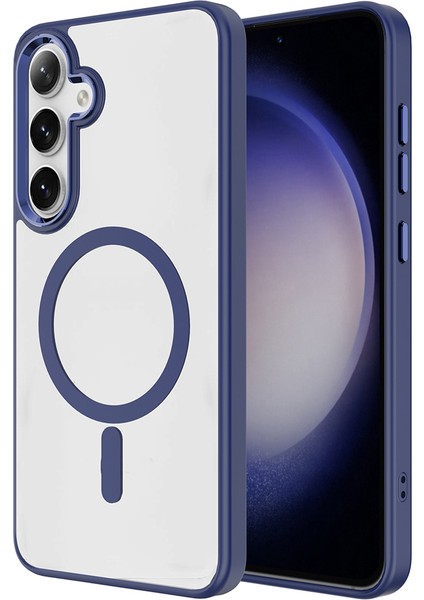 Galaxy Uyumlu S25 Kılıf M-Safe Şarj Özellikli Zore Krom M-Safe Silikon Kapak-Lacivert