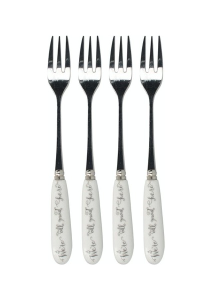 x V&a Alice In Wonderland Paslanmaz Çelik Porselen Saplı Pasta Çatalı 4lü