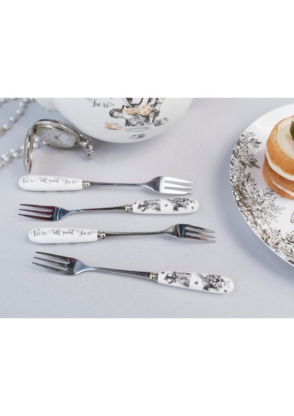 x V&a Alice In Wonderland Paslanmaz Çelik Porselen Saplı Pasta Çatalı 4lü fiyatları
