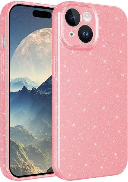 iPhone Uyumlu 15 Kılıf Kamera Korumalı Simli Lüks Zore Koton Kapak-Pembe